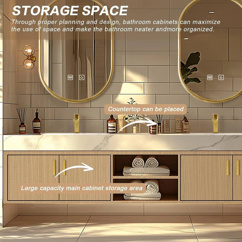 60"-96"Floating Bathroom Vanity with Double Sinks Includes Rock Slabs Countertop