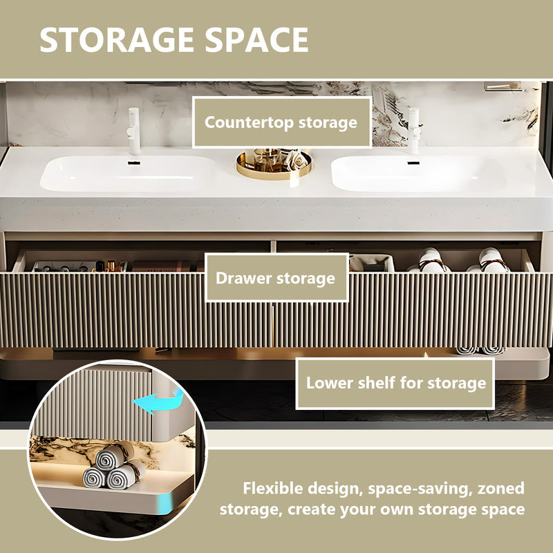 52"- 96" Modern Double Bathroom Cabinet Set with Defogging Mirror and Sink