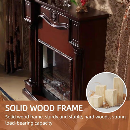 Aihm-Lon Brown Electric Fireplace with Faux Flame and 3D Engraving 43”