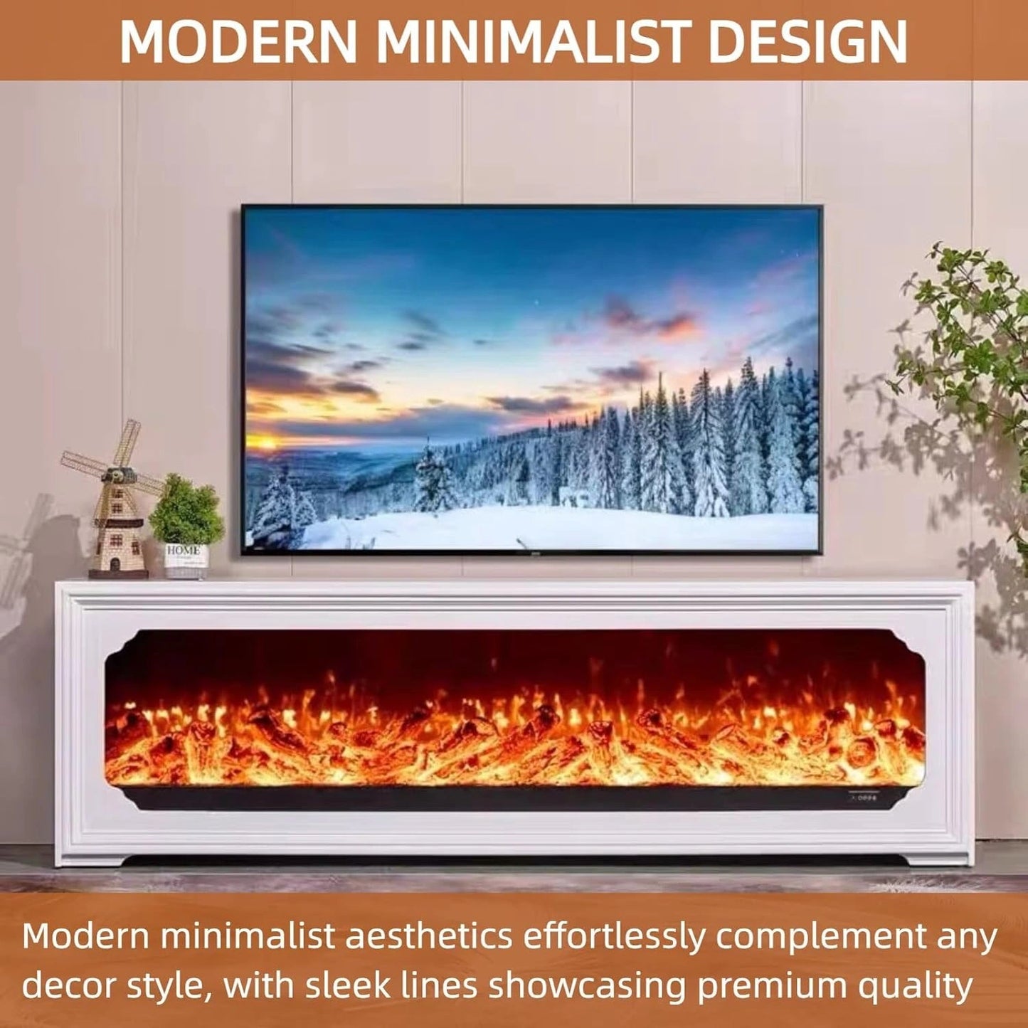 Aihm-Lon Modern Electric Fireplace Includes White Layered Lines Design 79”