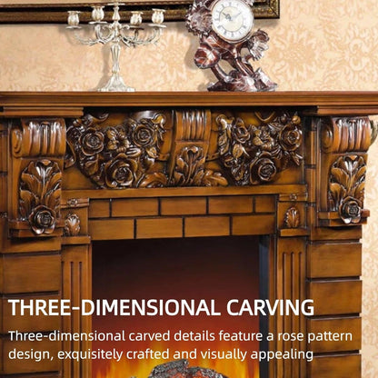 Aihm-Lon Brown Electric Fireplace Includes Vintage Rose Carving 51”