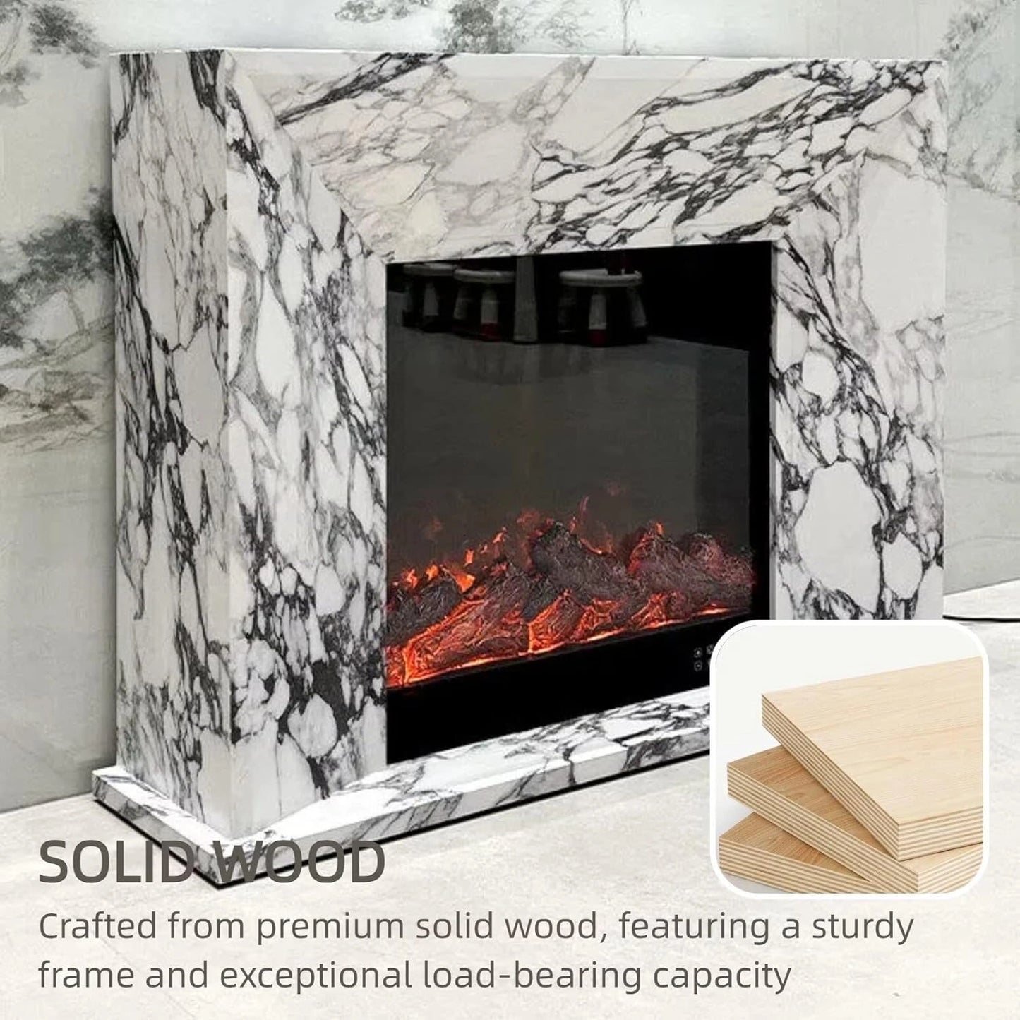 Aihm-Lon Unique Electric Fireplace Includes Marble Pattern Design 47”