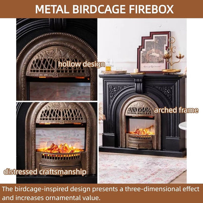 Aihm-Lon Tall Electric Fireplace with Metal Birdcage Firebox and Vintage Carving 51”