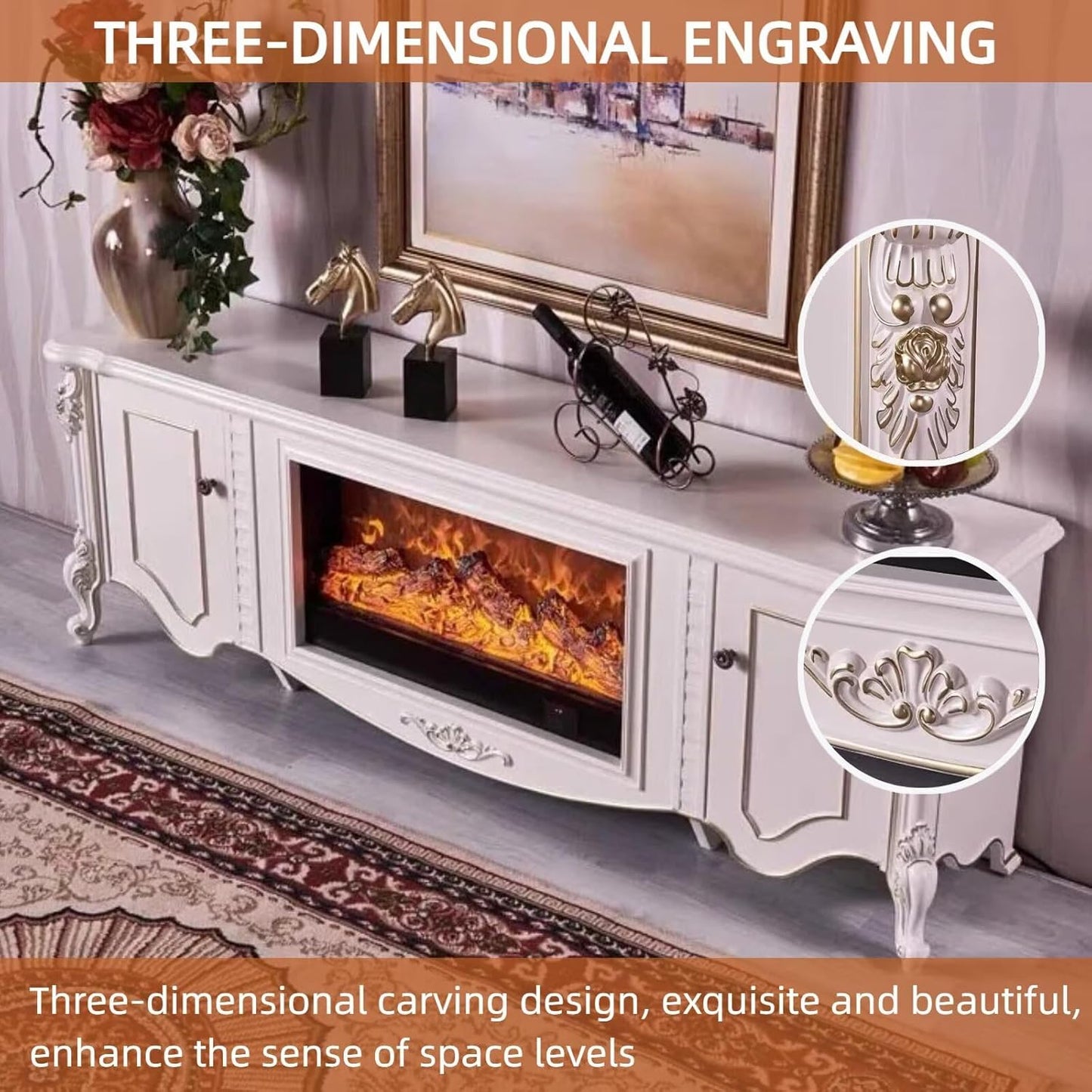 Aihm-Lon Retro Electric Fireplace Includes Gold-Traced 71”