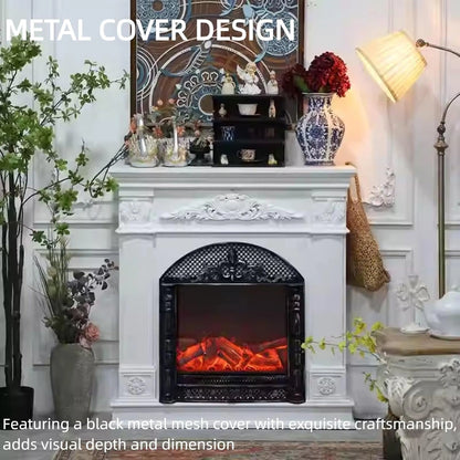 Aihm-Lon Electric Fireplace with Realistic Flame Effect & White Carving 39”