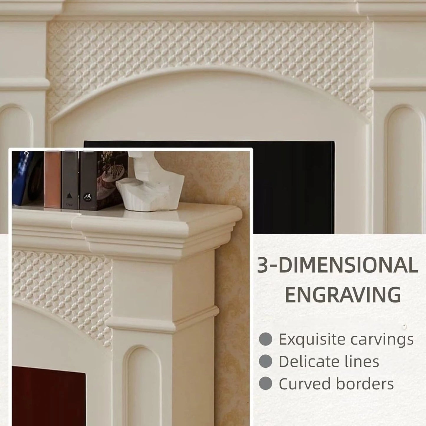 Aihm-Lon Simple Electric Fireplace Includes Diamond Pattern & Curved Frame 47”