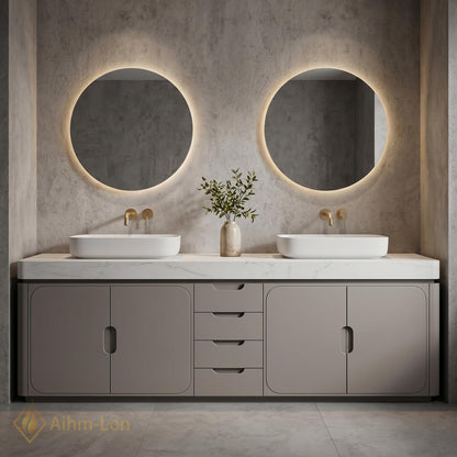 70''-96'' Double Bathroom Vanity with Sink Grey White Modern Floating Stone Countertop