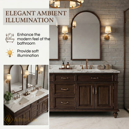 76''-96'' Classic Bathroom Vanity with Sink Carved Wood Dark Marble Arched Mirrors