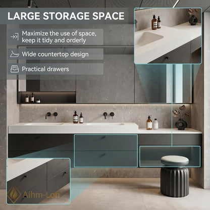60''-96'' Bathroom Vanity with Sink Sleek Low-Profile Floating Dark Grey Textured Finish