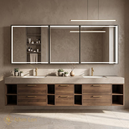 72''-96'' Double Bathroom Vanity with Sink Modern Floating Open Shelving Spacious