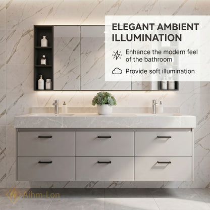 60''-96'' Modern Bathroom Vanity with Sink Thick Marble Floating Drawers Mirror Cabinet