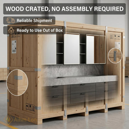 60''-96'' Modern Double Bathroom Vanity with Sink Floating Dark Stone-Grain Deep Drawer