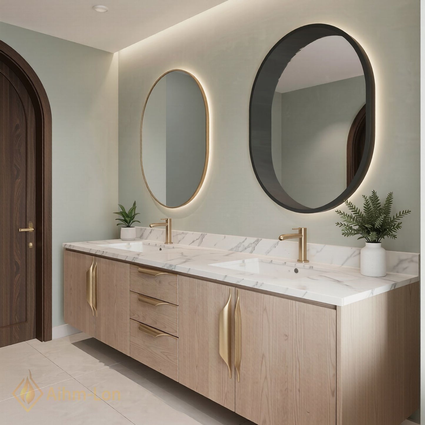 60''-96'' Floating Bathroom Vanity with Sink Dual Basin Marble-Effect Countertop Cabinet