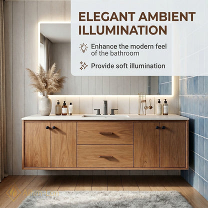 40''-64'' Modern Bathroom Vanity with Sink Floating Wood Grain Large Frame Mirror