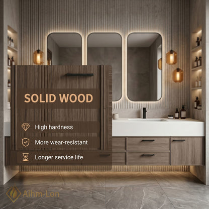 76''-96'' Double Bathroom Vanity with Sink Warm Wood Frame Wide White Top