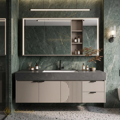 36''-110'' Double Bathroom Vanity with Sink Wall-Mounted Fluted Panel Detail