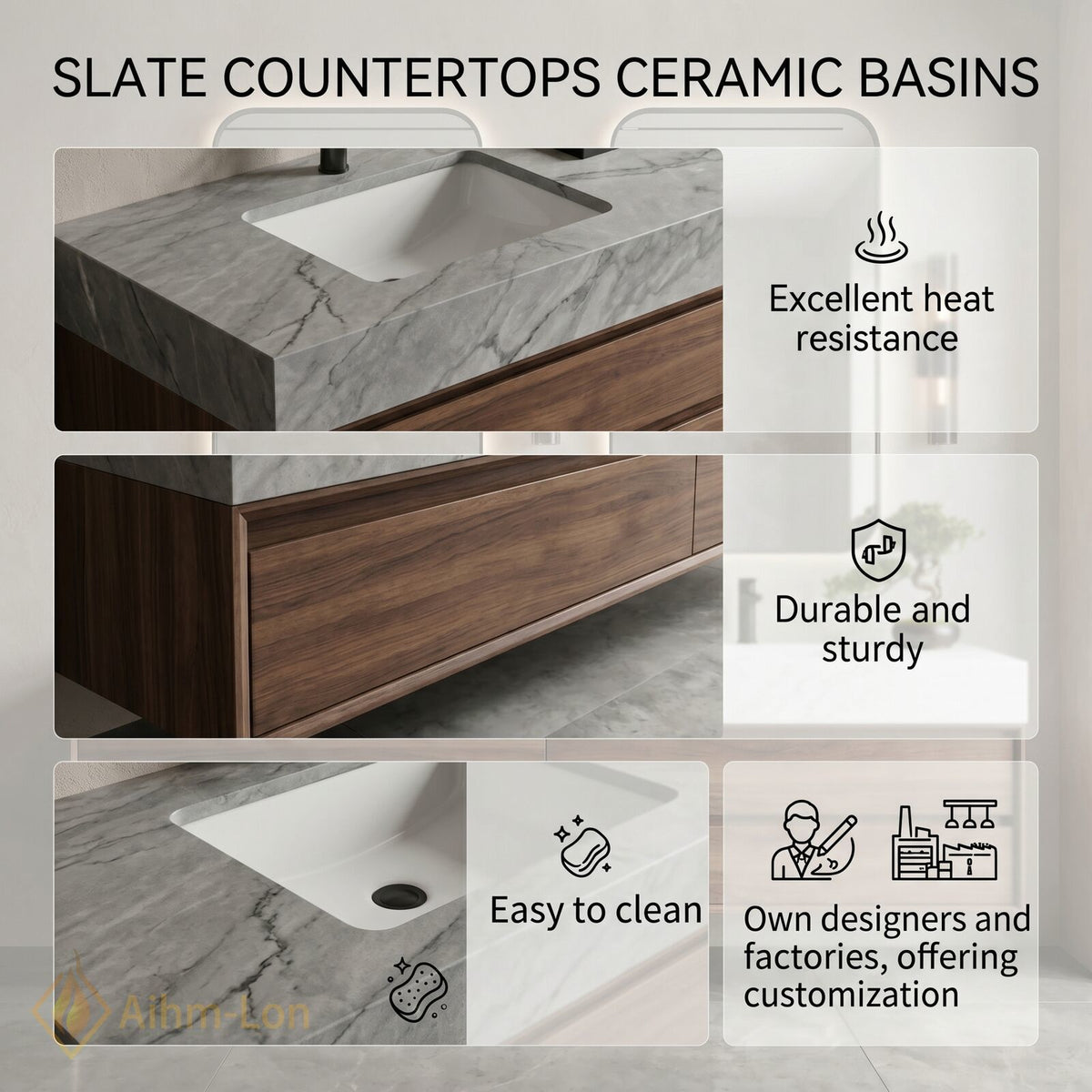 60''-96'' Double Bathroom Vanity with Sink Dark Walnut Slatted Panel Drawers
