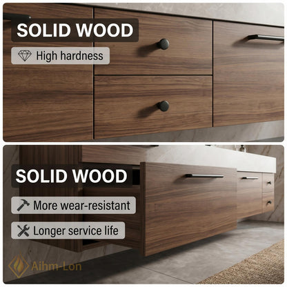 72''-96'' Double Bathroom Vanity with Sink Wood Modern Floating Grain Drawers Mirror