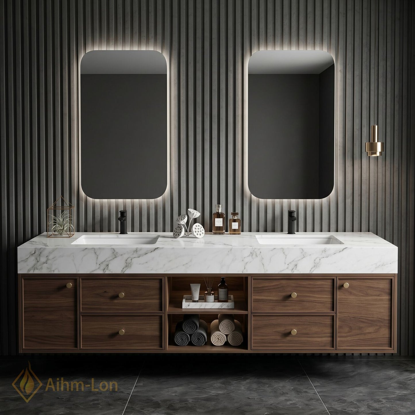 74''-96'' Double Bathroom Vanity with Sink Floating Storage Drawers Open Shelf Dual