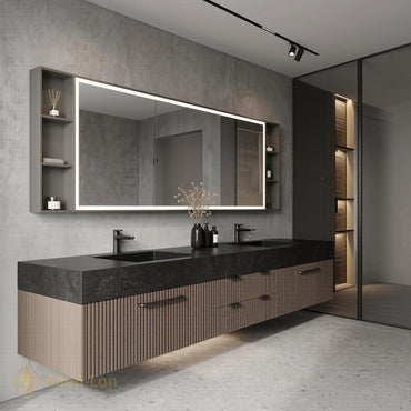 72''-96'' Double Bathroom Vanity with Sink Floating Double Slatted Doors Slatted Door