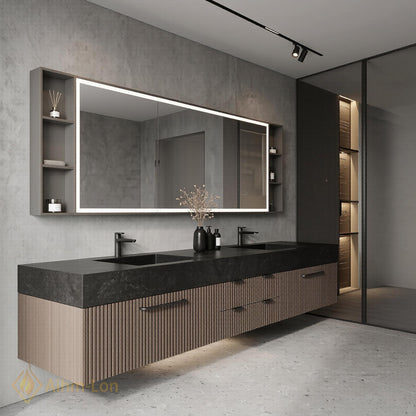 72''-96'' Double Bathroom Vanity with Sink Floating Double Slatted Doors Slatted Door