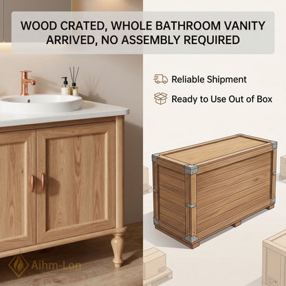 60''-96'' Modern Bathroom Vanity with Sink Light Wood Grain Vessel Sinks Anti-Fog Mirror