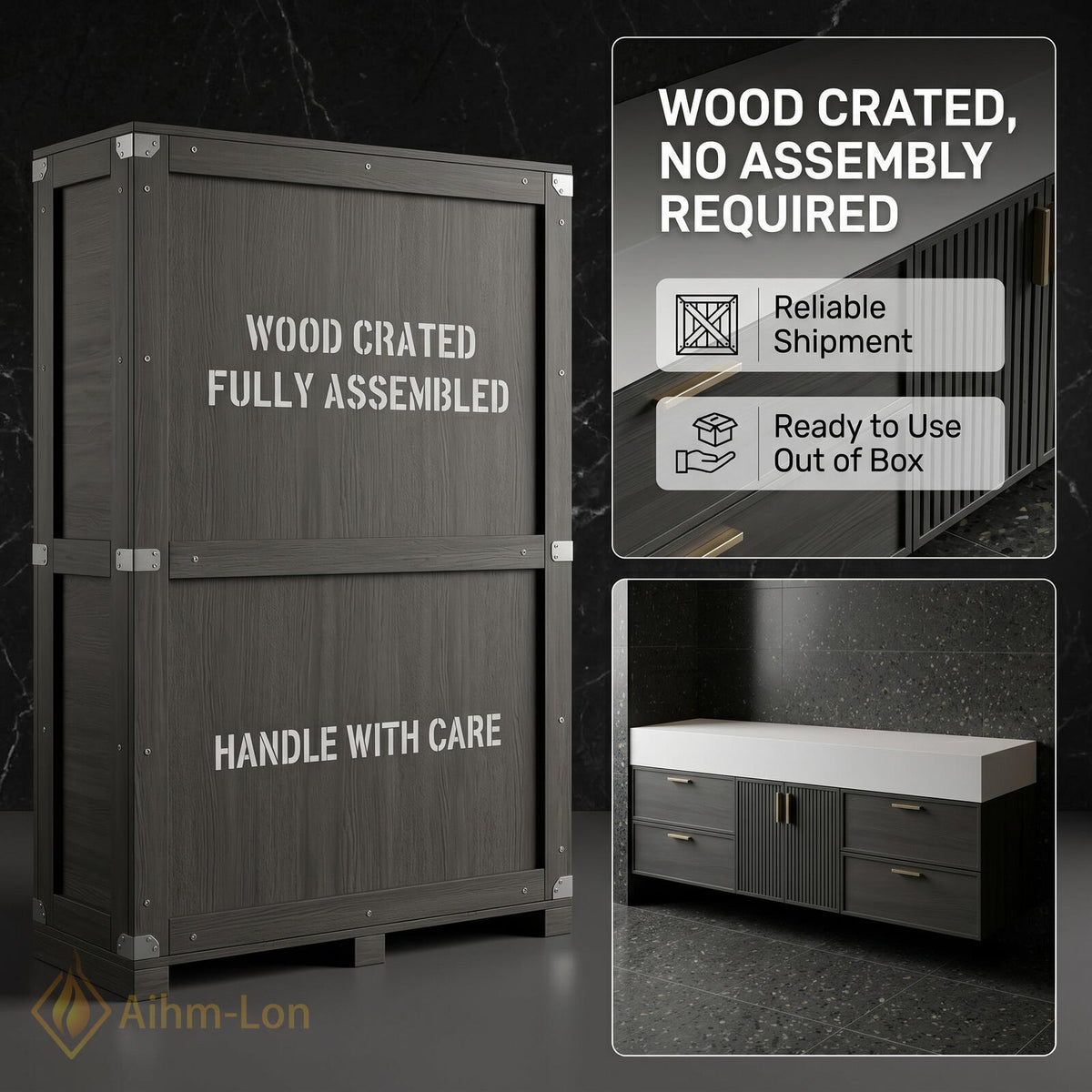 60''-96'' Double Bathroom Vanity with Sink Modern Slatted Center Panel Open Wall