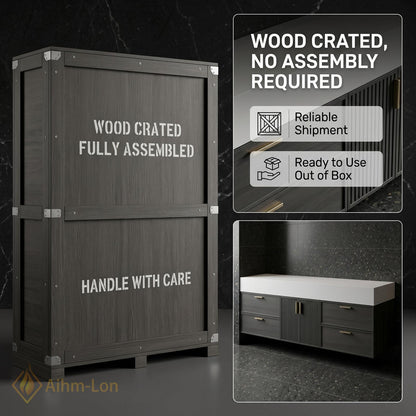 60''-96'' Double Bathroom Vanity with Sink Modern Slatted Center Panel Open Wall