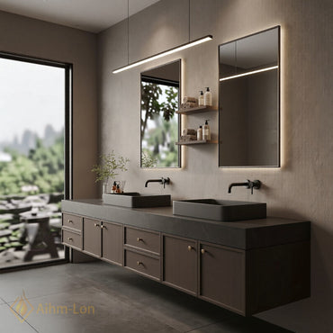 76''-96'' Double Bathroom Vanity with Sink Dark-Walnut Walnut Floating Wall-Mounted Wall-Mount Sinks