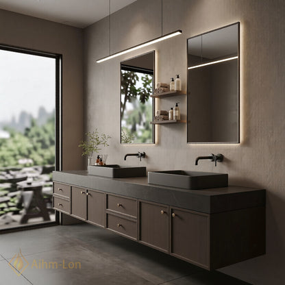 76''-96'' Double Bathroom Vanity with Sink Dark-Walnut Walnut Floating Wall-Mounted Wall-Mount Sinks