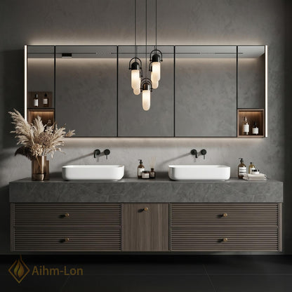 60''-96'' Double Bathroom Vanity with Sink Modern Floating Basins Dual Vessel Slat