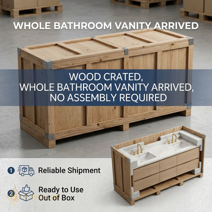60''-96'' Modern Bathroom Vanity with Sink Floating Marble Texture Anti-Fog Drawers