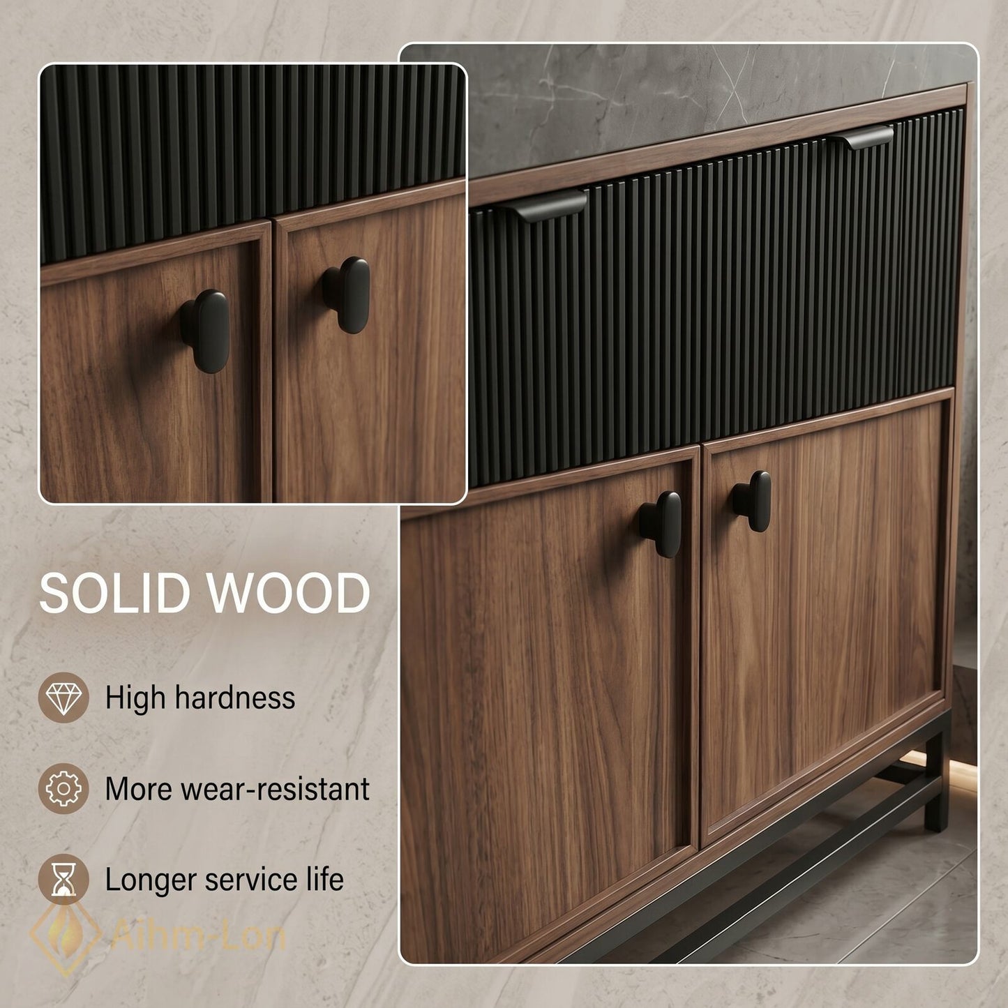 70''-96'' Double Bathroom Vanity with Sink Grey-Marble Grey Modern Wood-Grain Top Drawers
