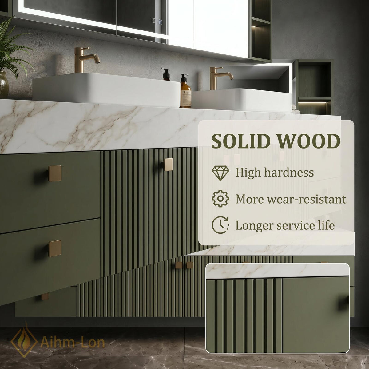 76''-96'' Bathroom Vanity with Sink Floating Double Slate Green Open Shelving Fluted