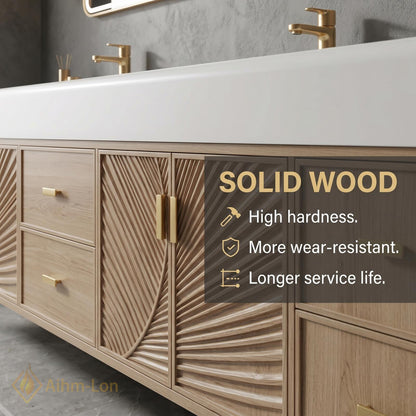 70''-96'' Double Bathroom Vanity with Sink Warm Light-Oak Floating Doors Radiant
