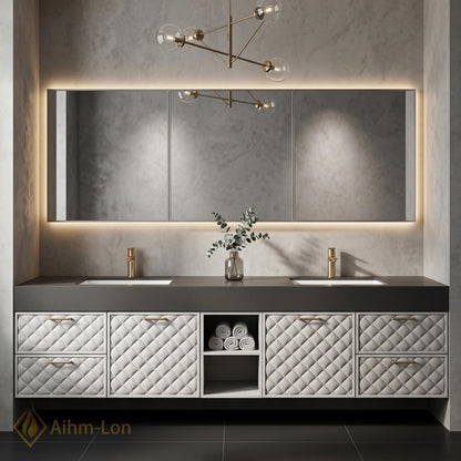 70''-96'' Bathroom Vanity with Sink Modern Floating Quilted Diamond Doors Soft Finish