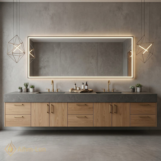 78''-96'' Double Bathroom Vanity with Sink Grey Floating Modern Design Slate Solid