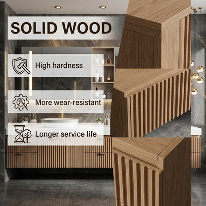 60''-96'' Double Bathroom Vanity with Sink Modern Floating Slatted Front Warm Oak Finish