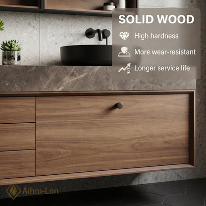 60''-96'' Double Bathroom Vanity with Sink Modern Floating Walnut Wood Stone-Top Spacious