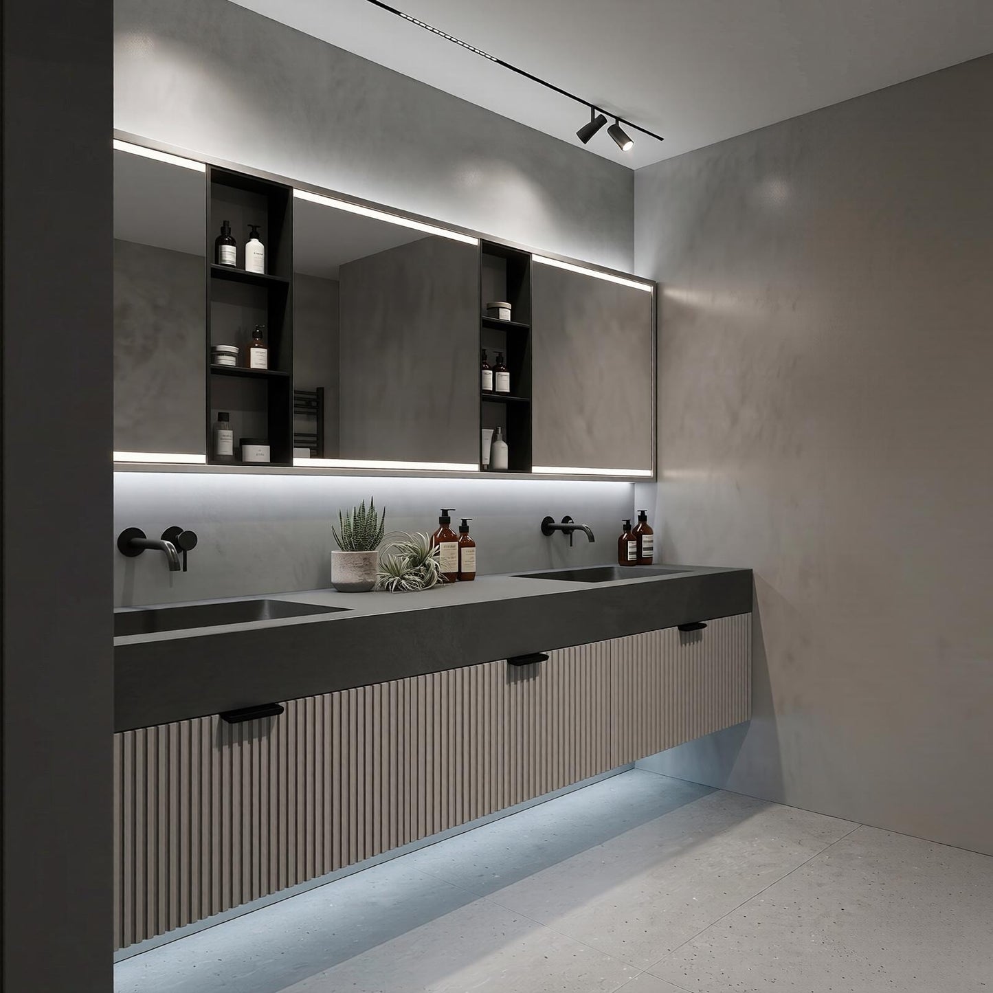 60''-96'' Modern Bathroom Vanity with Sink Double Sink Fluted Door Slate Grey Cabinet