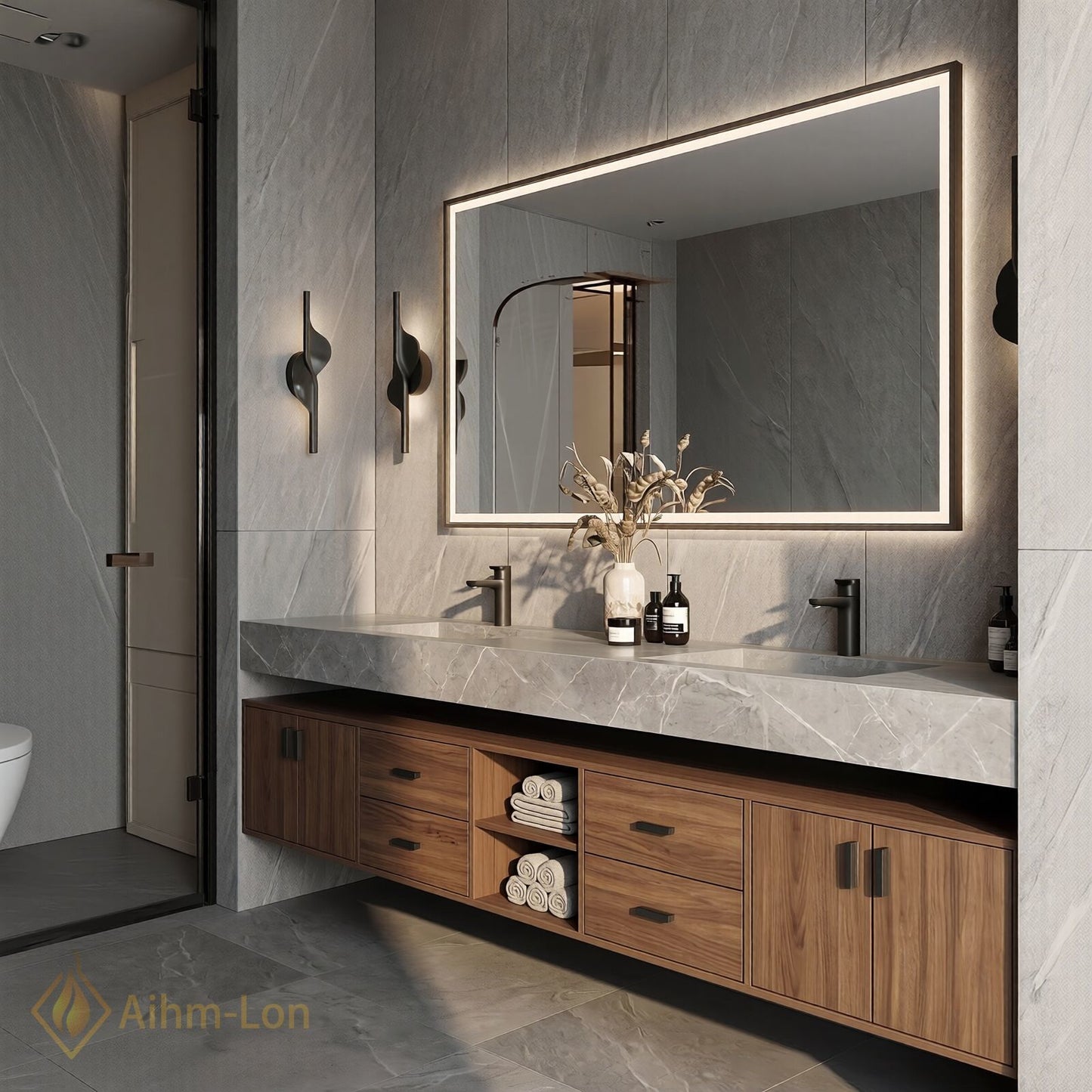 60''-96'' Double Bathroom Vanity with Sink Floating Storage Drawers Large Marble Modern