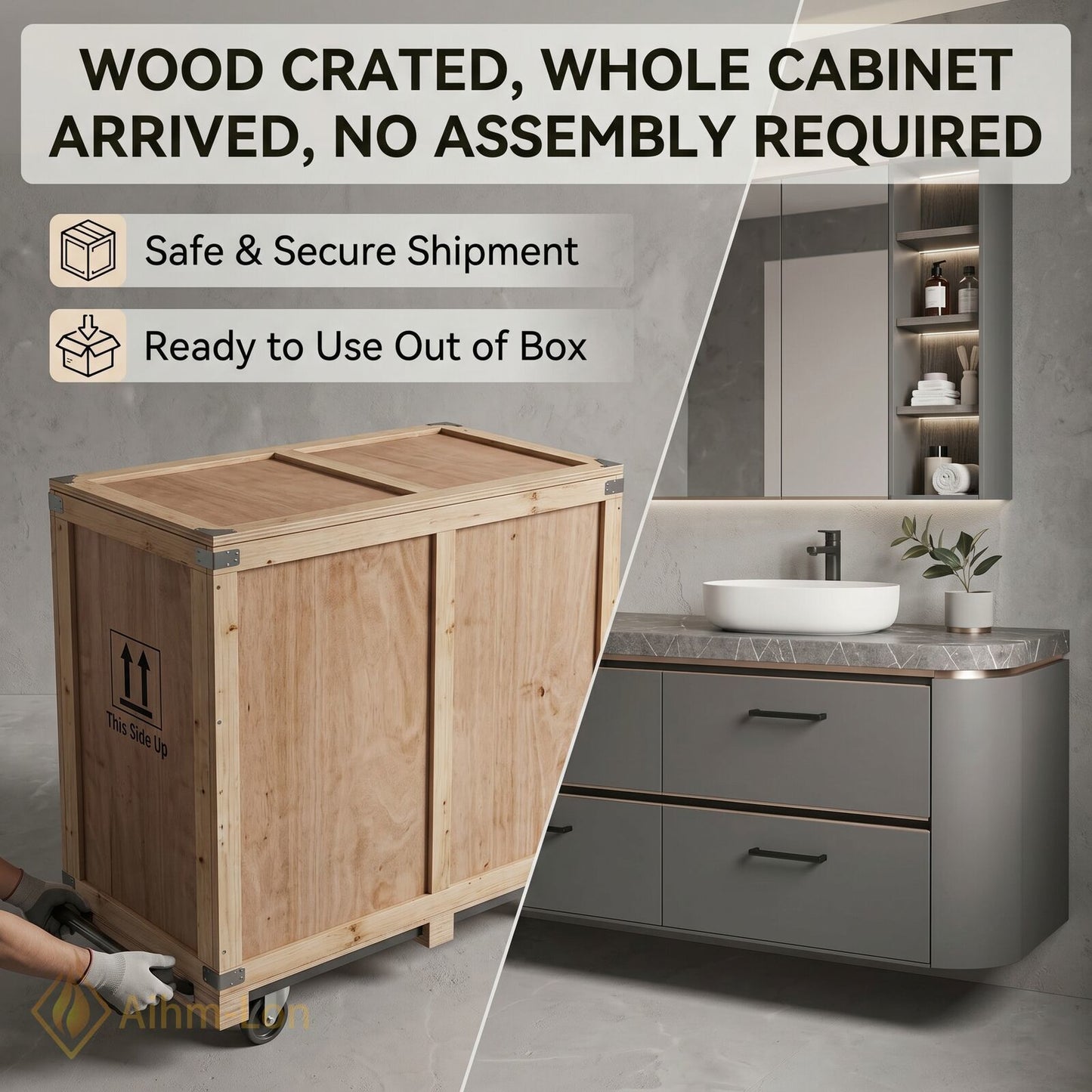 60''-96'' Floating Bathroom Vanity with Sink Wide Countertop Matte Grey Spacious Drawer