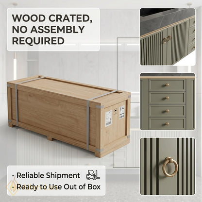 60''-96'' Double Bathroom Vanity with Sink Fluted Panel Doors Olive Green Finish