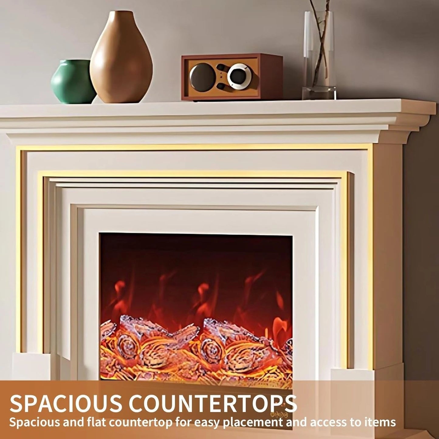 Aihm-Lon Simple Electric Fireplace with Golden line decoration 59”-95”