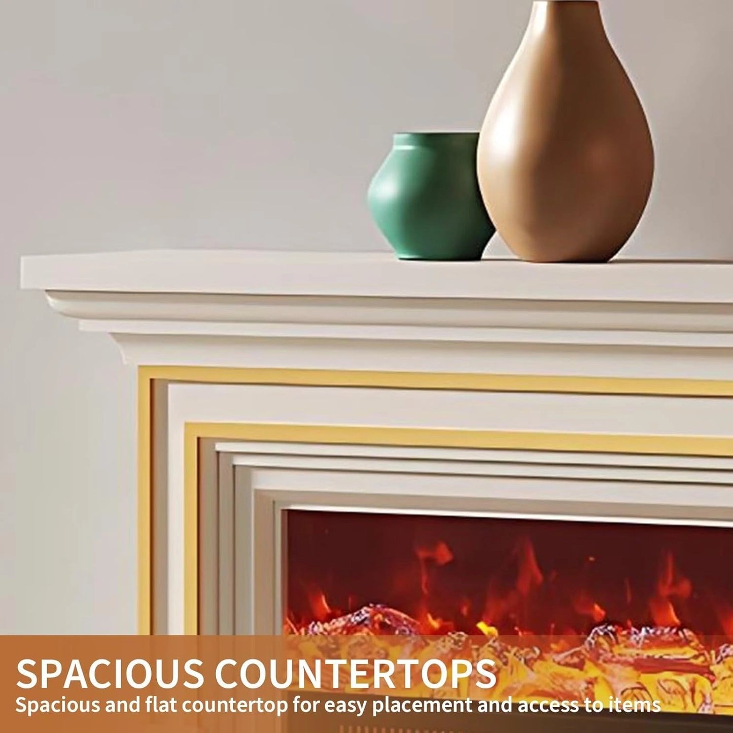 Aihm-Lon Simple Electric Fireplace with Golden line decoration 59”-95”