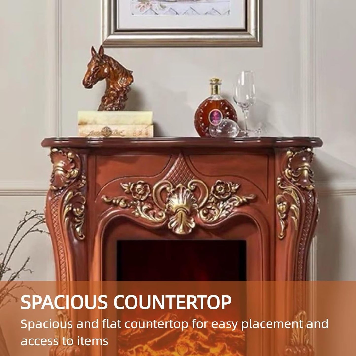 Aihm-Lon Electric Fireplace with Gold Outline Carving 39”