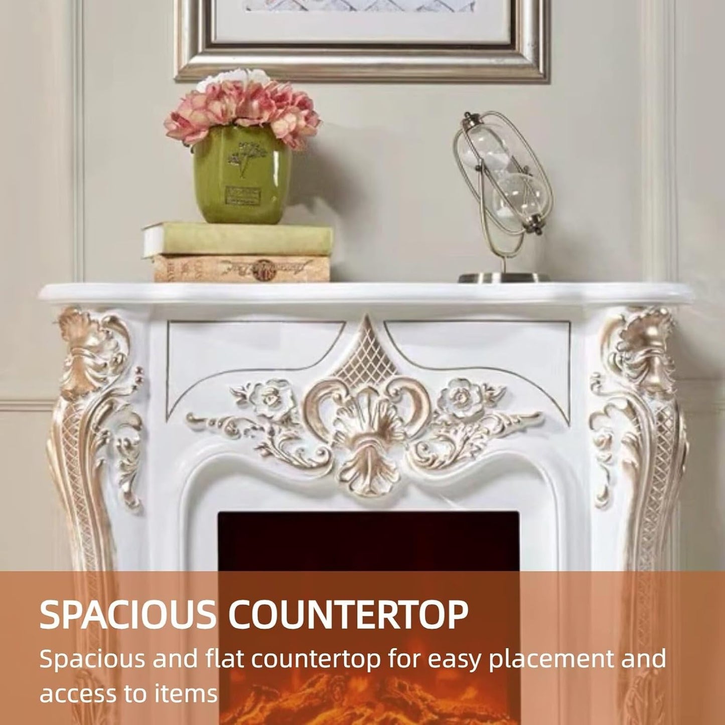 Aihm-Lon Electric Fireplace with Gold Outline Carving 39”