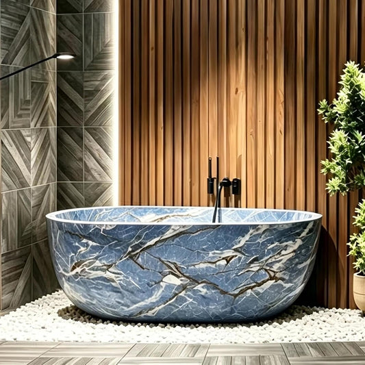 Aihm-Lon Freestanding Bathtubs - Modern Bathtub with Blue Marble Finish