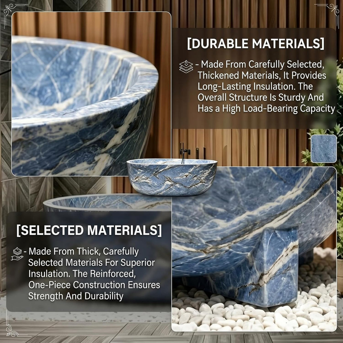 Aihm-Lon Freestanding Bathtubs - Modern Bathtub with Blue Marble Finish