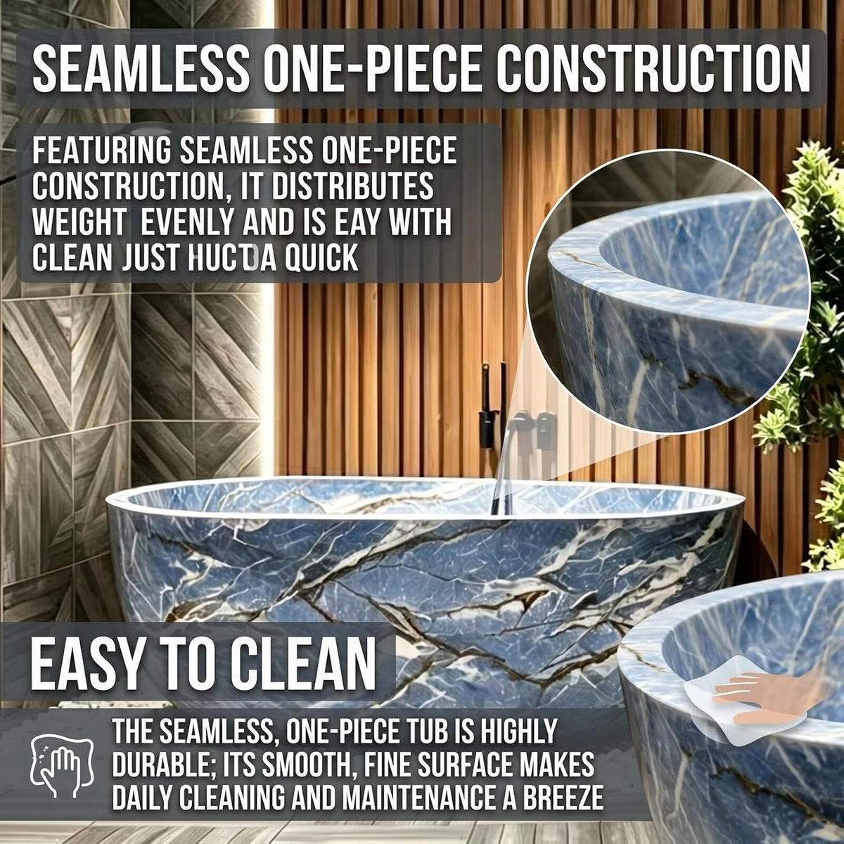 Aihm-Lon Freestanding Bathtubs - Modern Bathtub with Blue Marble Finish